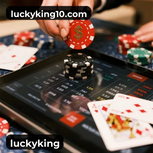 App luckyking para iOS e Android — interface mobile, login biométrico e PIX integrado